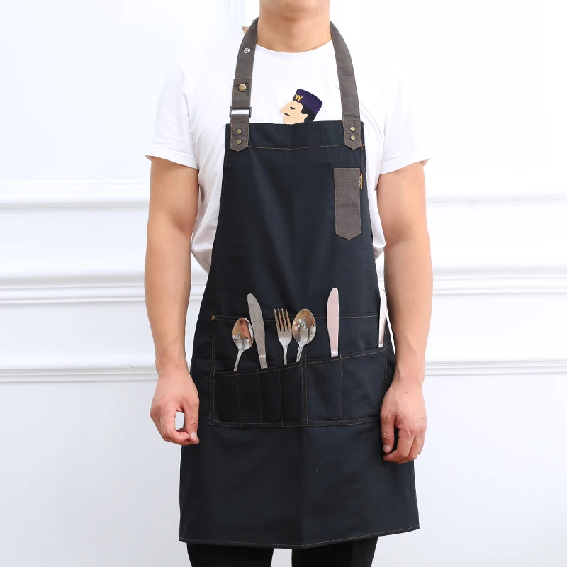 

Cooking canvas Kitchen Apron For Woman Men Chef Cafe Shop BBQ Aprons Custom Logo Baking Restaurant Pinafore bib Direct Wholesale