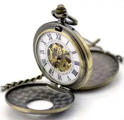Двойной открытый Для мужчин карманные часы Сеть Механическая Рука обмотки бронза часы Рома Количество стимпанк Часы Отец Подарки