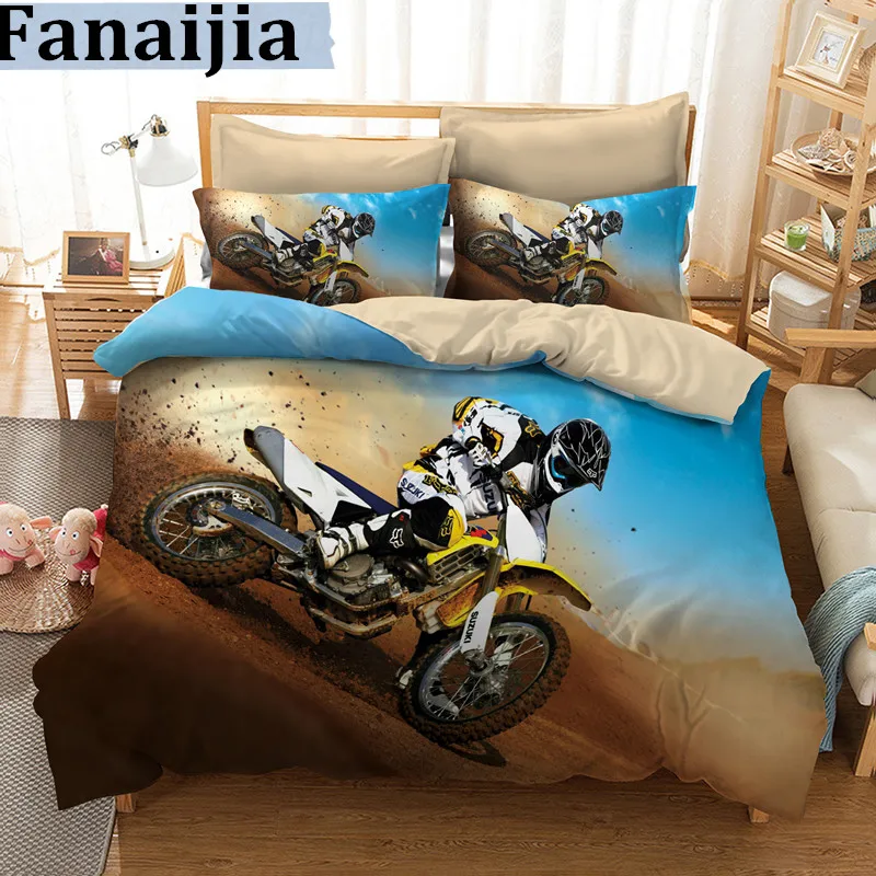 Online Fanaijia 3D Ropa de cama tamaño queen conjunto motocicleta Diseño impresión funda de edredón con edredón funda de almohada mejor regalo bedline auking