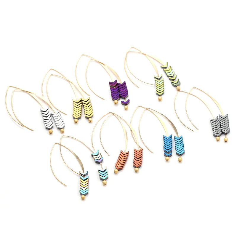 

2019 Vintage Natural Rock Stud Earrings Spear Gold Triangle Arrow Long Hook Earrings for Women Fashion Jewelry Punk Brincos