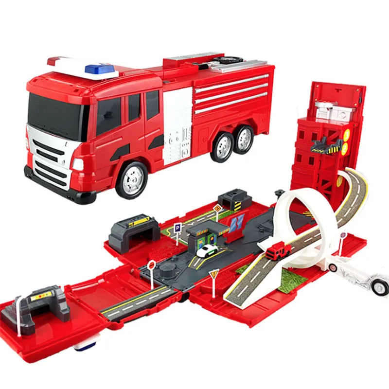Большая пожарная машина сплав деформация подъемная лестница рельсовая Автомобильная сцена детские многофункциональные развивающие игрушки подарок