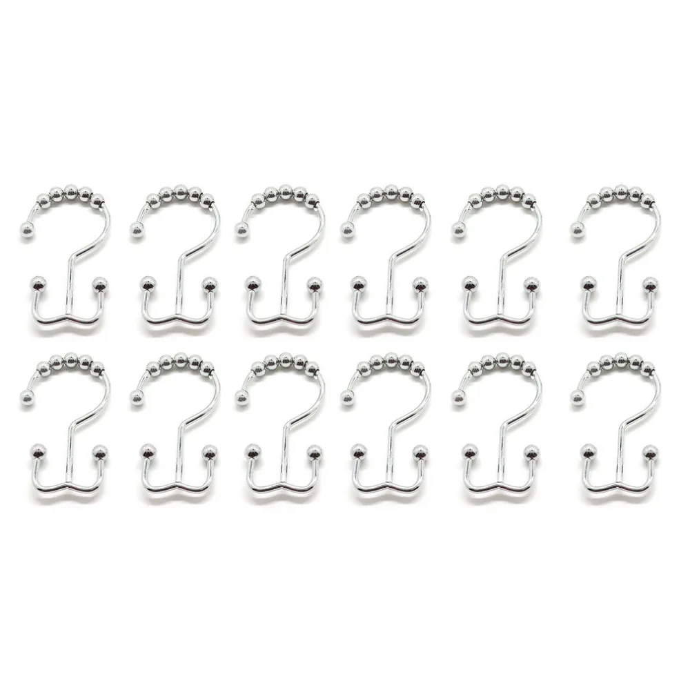 

Hotel Bathroom Durable Double Hooks Metal Double Roller Ring Set of 12 Hooks Multi-functional Double Hooks