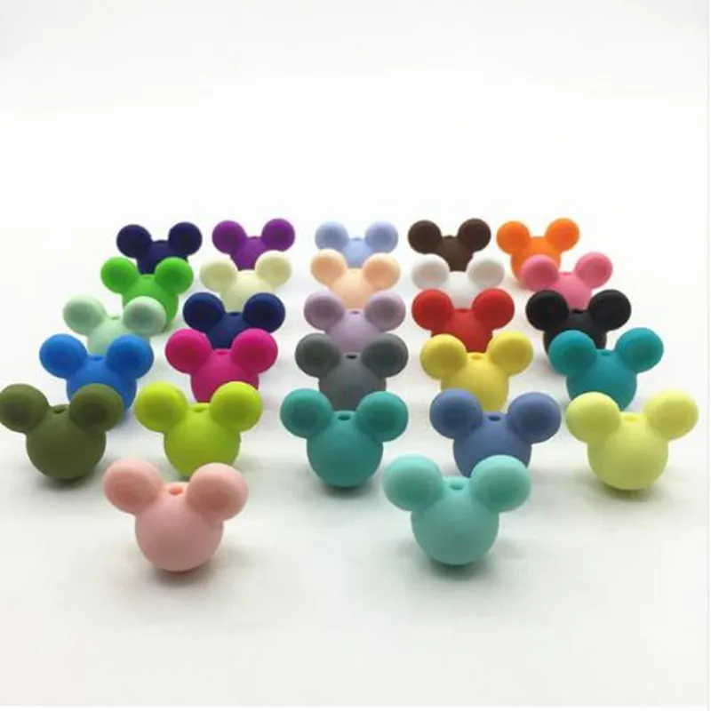 

30pieces/lot Mickey Silicone Beads Baby Teething Beads 24*20*14mm Safe Food Grade Nursing Chewing Mickey Silicone Beads 27Colors