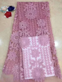 

Yellow Latest African French Lace Fabric High Quality Embroidery Tulle Net Laces Fabrics With Stone Beads For African Lace D182