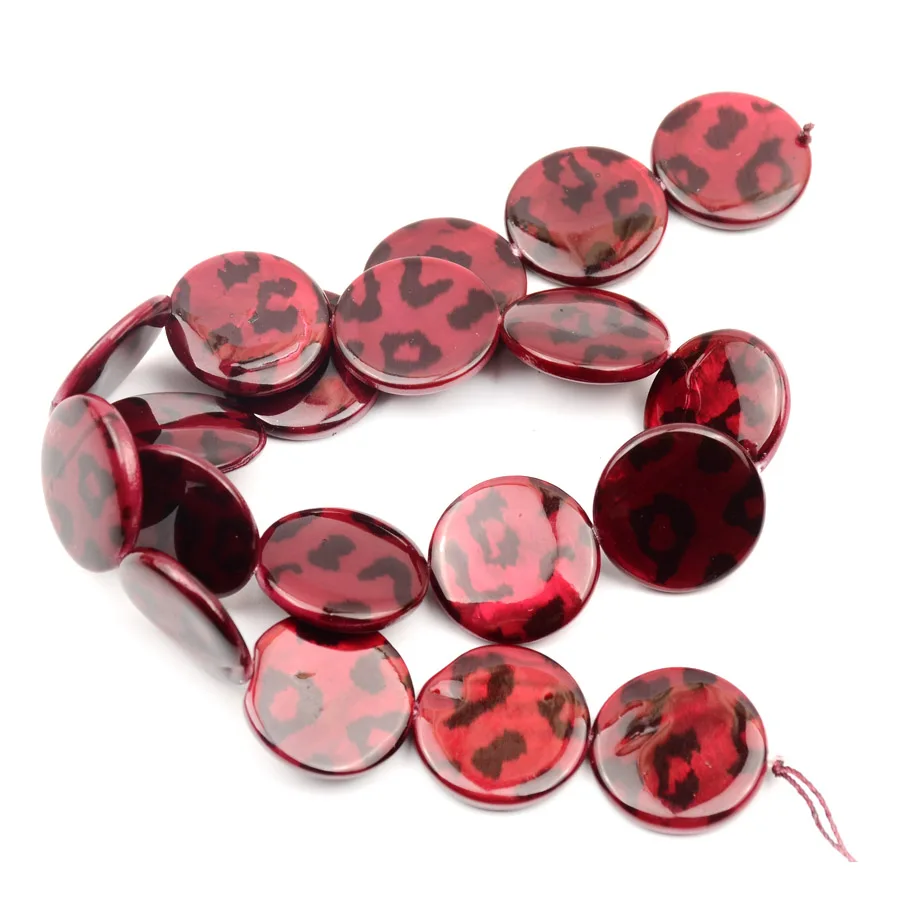 20mm Round Red Printed Flowers Shell Beads Natural Loose Spacer Stone Beads For Jewelry Making Bracelet Necklace DIY  (2)