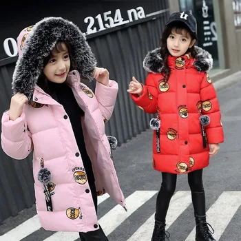 

Children Winter Jacket Girl Clothes Warm Thickening Cotton-padded Outerwear Coat fashion Kids Parka Fur Collar Hooded Jacket