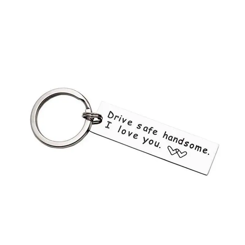 

New Keychain Necklace Stainless Steel Key Rings Gifts Drive Safe Handsome English Alphabet Engraved Keyring Car Accessories