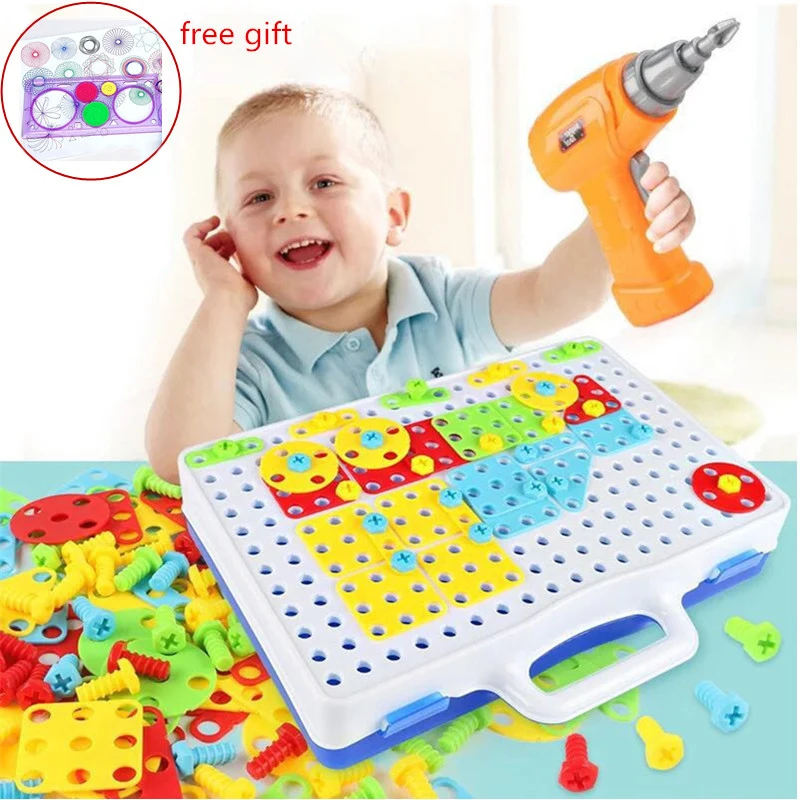

Kids Drill Toys Creative Puzzles Play Toys Set Electric Screws Nuts Tools Building 3D Puzzles Toys For Children Toys For Boys