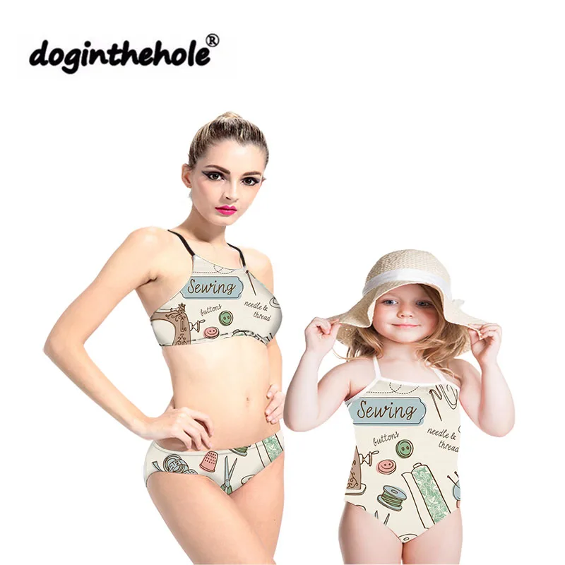 

Doginthehole Hot Sale Parent-Child Cute Sewing Supplies Bikini Swimwear Family Summer Beach Swimming Two Piece Fashion Swimsuit
