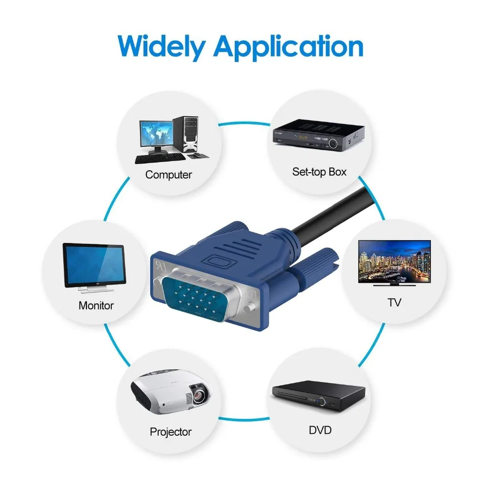 الساغو VGA إلى VGA ذكر لذكر فيديو محوري كابل الشاشة دعم 1080 وعاء كامل HD لأجهزة العرض التلفزيونات العالية التعريف PC