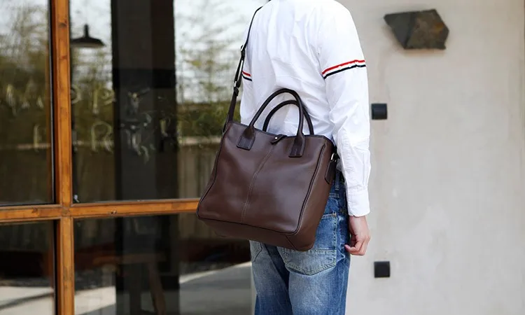 LAN Мужская сумка из натуральной кожи, лаконичная деловая сумка для отдыха, большая сумка-тоут