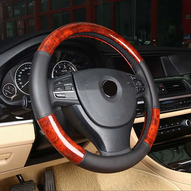 

Wooden Leather Car Steering Wheel Cover To Steering Wheel 38cm/36cm/39CM for Mercedes bmw Volkswagen VW golf 4 5 6 7 Honda