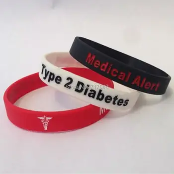 

300pcs Medical Alert Type 2 Diabetes Wristband Silicone Bracelets free shipping by FEDEX