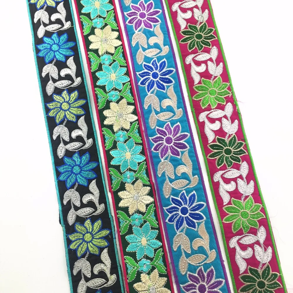 

1Yard Width 5cm High Quality Blue Embroidered Retro Lace Ribbon DIY Ironing on Boho Lace Trim For Dress Accessories