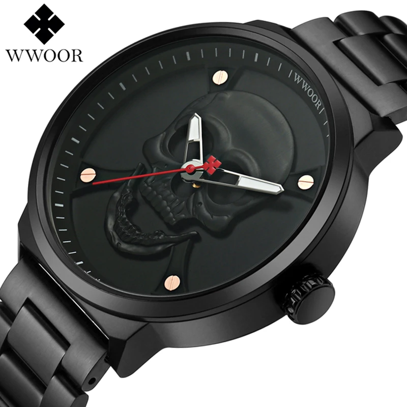 

WWOOR Creative Cool Skull Men Watches Luxury Waterproof Casual Quartz Clock Male Stainless Steel Wrist Watch Relogio Masculin