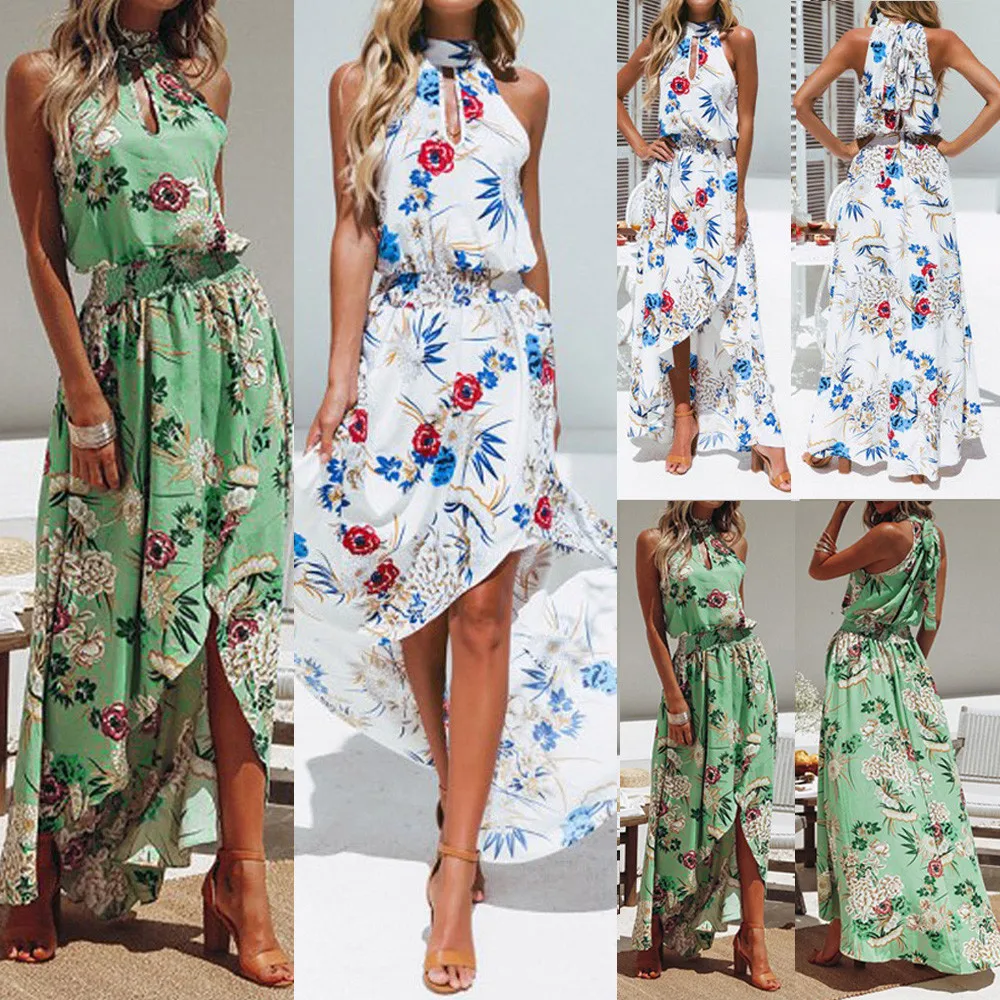 

2019 New Fashion Summer Dress Boho Floral Long Maxi Dress Sleeveless Evening Party Summer Beach Female Elegant Vestido de mulher