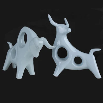 

2pcs/set Creative Ceramics Cow Statue Abstract Geometric Bull OX Sculpture Craft Home Decoration Animal Figurine 37