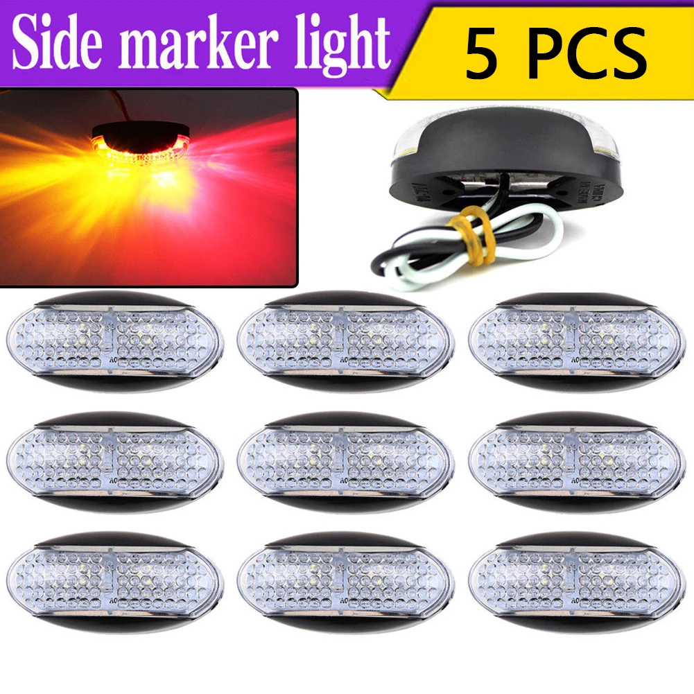 

5pcs 10-30V Truck Bus Trailer Waterproof Lorry Side Marker Light Plastic Car Bi-color Signal Led