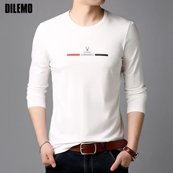 

2020 New Fashion Brand Tshirt Mens Korean Slim Fit Print High Quality Trends Street Wear Tops Long Sleeve Tee Men Clothes