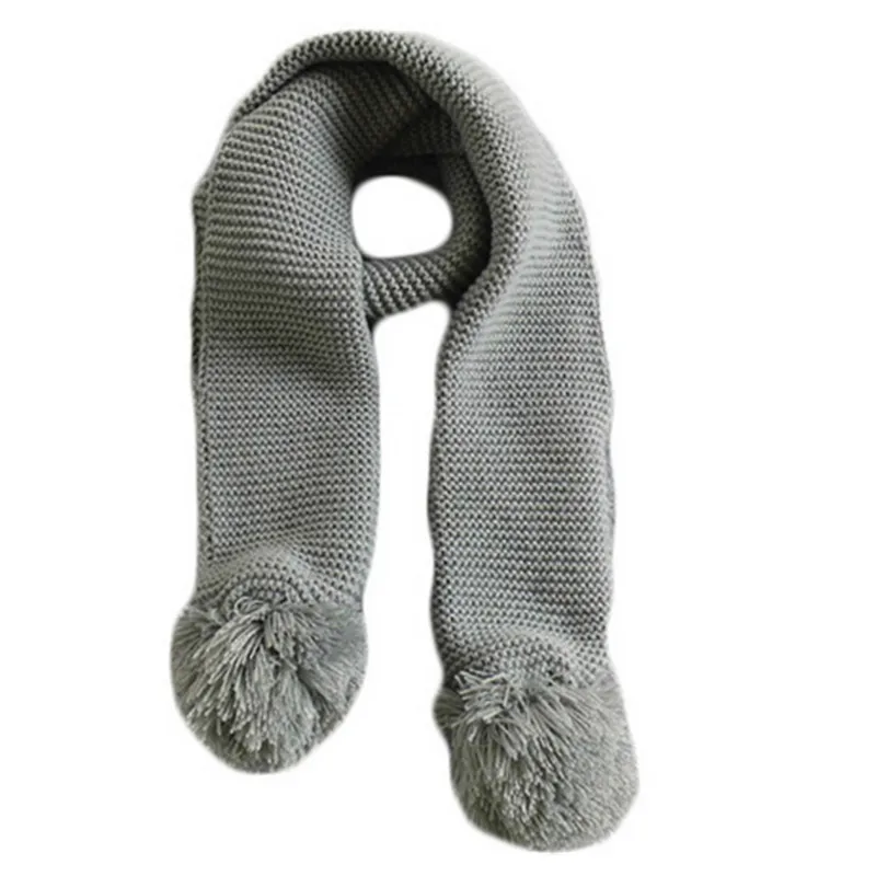 Autumn Winter New Fashion Children Scarves Baby Neck Collar Scarf Boys and Girl Double Ball Solid Color Knitted Long Warm Scarf 