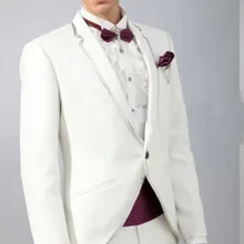 Белый куртка с черный атлас жених смокинг жениха лучший мужчина костюм мужские свадьба костюмы / бизнес костюмы / официальный костюмы