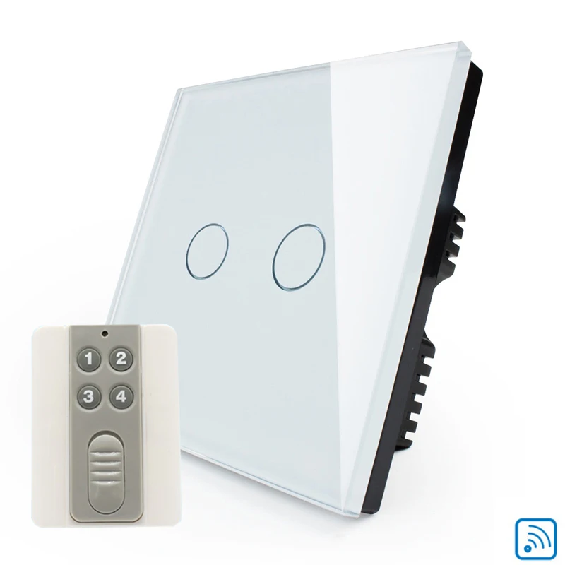 UK Standard 2 Gang 1 Way Remote Control Light Switch Remote Touch