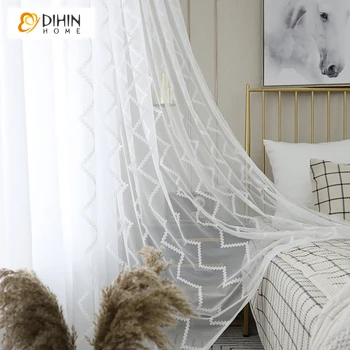 

Modern White Striped Sheer Curtains Window Treatment For Living Room Custom Made Curtain D