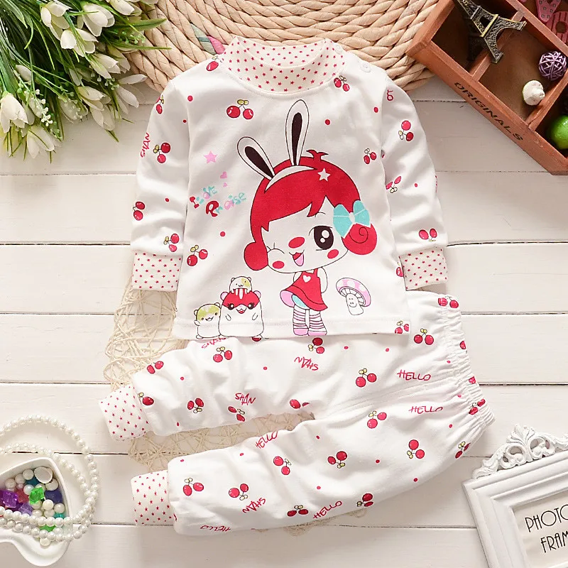 

2pcs/ sets newborn toddler suit cute Casual Underwear Cherry baby girls Sleep wear clothes pants Cartoon kids children clothing