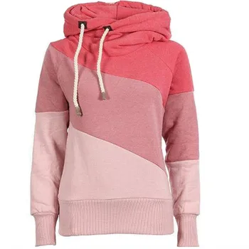 

Heat Sell Women Slim Was Hit Thin Color Stitching Hooded Sweater Plus Velvet Thickening 2XL