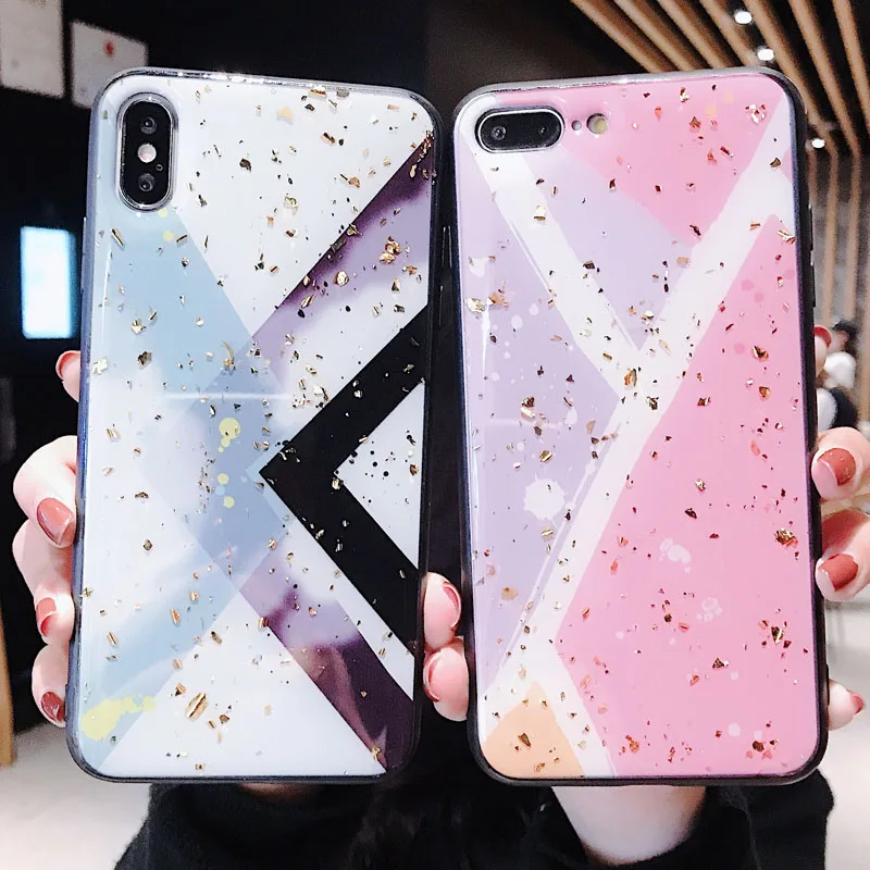 

EKONEDA Geometric Pattern Case For iPhone 7 Case Glitter Bling Cover For iPhone 8 Plus 6 6S 7 Plus Case For iPhone XS Max XR X