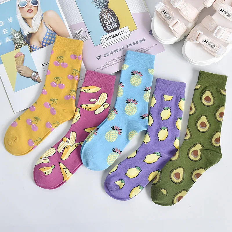 Korean style female fashion street style girl socks fun banana cherry avocado avocado pineapple woman socks happy fruit socks