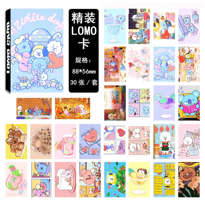 

30pcs/set Cute Cartoon BT21 BTS cards kawaii bangtan boys exquisite lomo cards for fans gift korean supplies