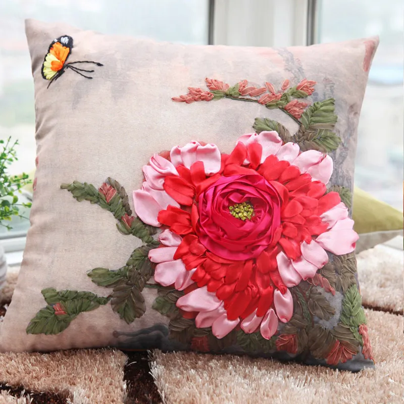 Чехол для подушки Бабочка Пион сделай сам|embroidery diy|ribbon embroidery cushionpeony |