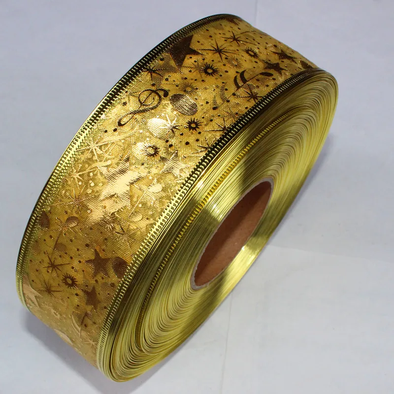 

100Yard 2 '' ( 5CM) Gold Wired Ribbon Gauze Ribbon Printing Star Christmas Tree Decoration Christmas Decoration,DIY Accessories