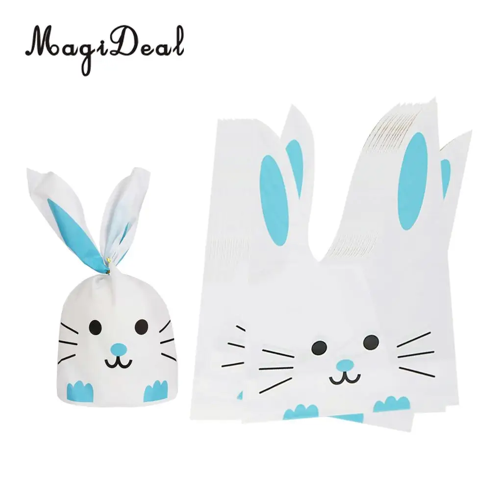 MagiDeal Dustproof 50Pcs/Lot Cute Rabbit Bunny Cat Gift Bags Bakery Cookie Treat Bags for Bridal Shower Party Supply Blue S/M/L