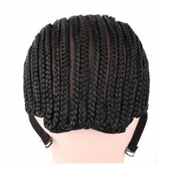 ( 2 Pieces/lot ) FREE Shipping Adjustable Strap Elastic Mesh Glueless Cornrow Crochet Synthetic Braided Weaving Wig Cap Black 4