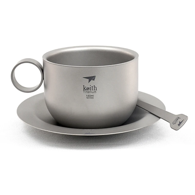 

Keith Ti3601 Outdoor Home Tableware Titanium Coffee Cup Mug Set Water Cup with Spoon and Sauc Free shipping
