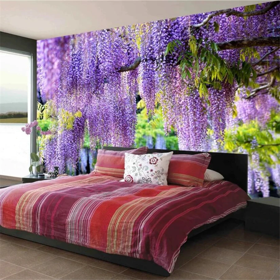 

beibehang Custom wallpaper 3d mural beautiful romantic purple flower rattan TV background wall living room bedroom 3d wallpaper