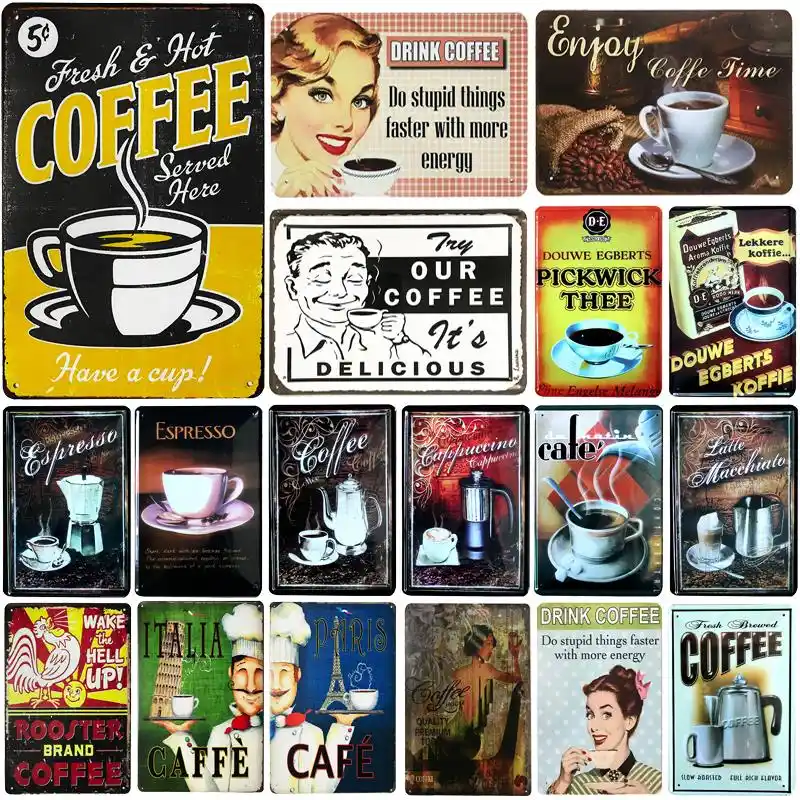 Sq Dglz Hot Coffee Metal Sign Store Bar Wall Decoration Tin Sign
