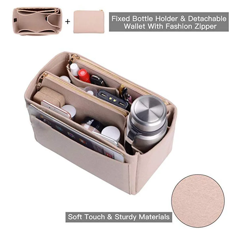  Women's Makeup Organizer/Felt Cloth Insert For handbag Storage Bag Cosmetic Bags Insert Bag for Tra