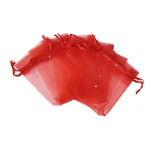 100 шт 9x7 см подарочные пакеты из органзы подарочные пакеты с блестками и лентами для упаковки на День святого Валентина