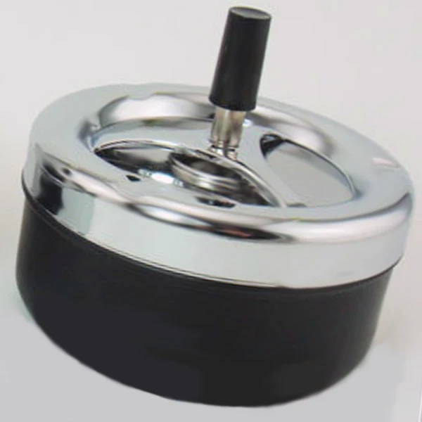  NOCM-Round Push Down Cigarette Ashtray with Spinning Tray Black