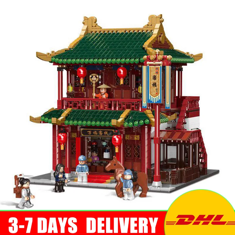 

New XINGBAO 01022 3046 Pcs The Wanfu Inn Set House Chinese Model Building Blocks Bricks Toys for Children As New Year Gifts