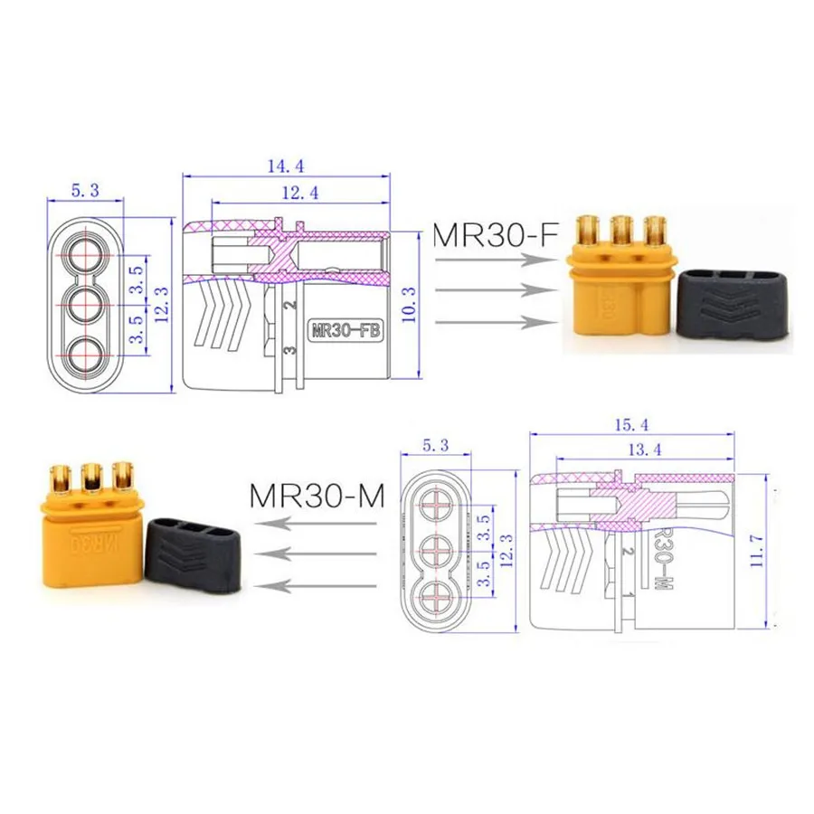 2 пары Amass MR30 разъем с оболочкой Женский Мужской Для RC Lipo батарея RC Мультикоптер самолет скидка 20