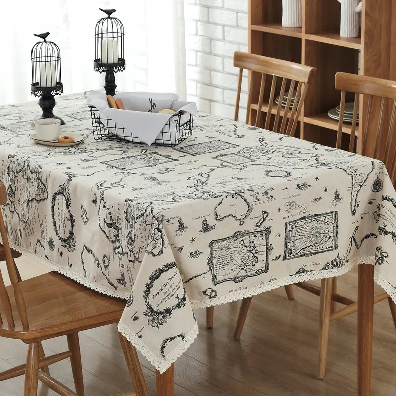 

Map Tower Print Decorative Table Cloth Cotton Linen Lace Tablecloth Dining Table Cover For Kitchen Home Decor