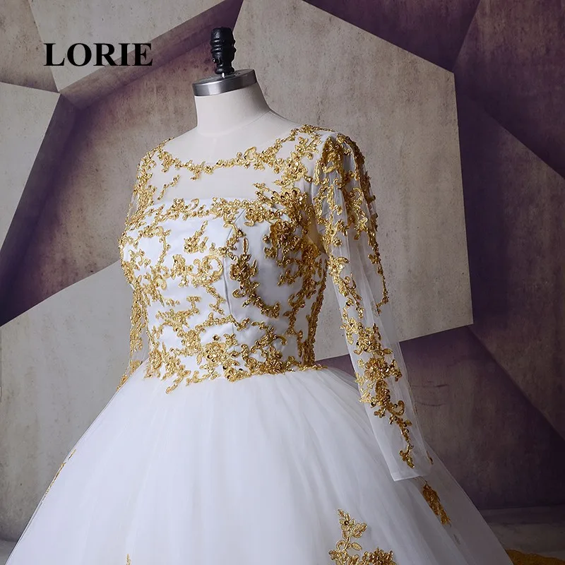 LORIE белое золотое свадебное платье с длинным рукавом мусульманское арабское свадебное платье кружевное Тюлевое роскошное свадебное платье с круглым вырезом vestido novia
