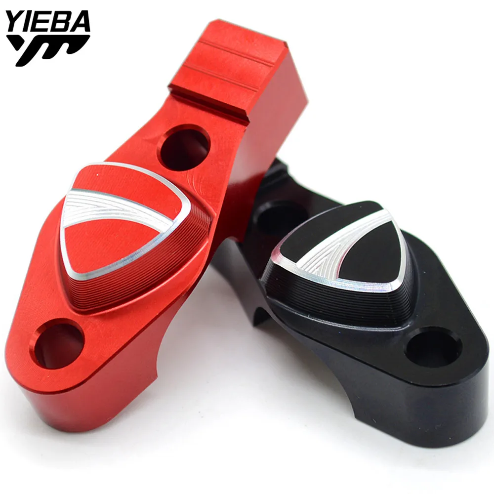 FreeShipping Motorcycle CNC Billet Aluminum Handlebar bar Clamp with Mirror adapter Red Black For DUCATI MONSTER 696 695 796 795
