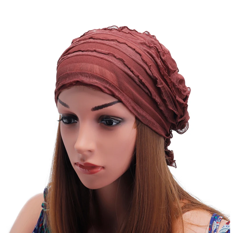 New Women Chiffon Beanie Hats Cap Elastic Folding Brim Beanies Summer