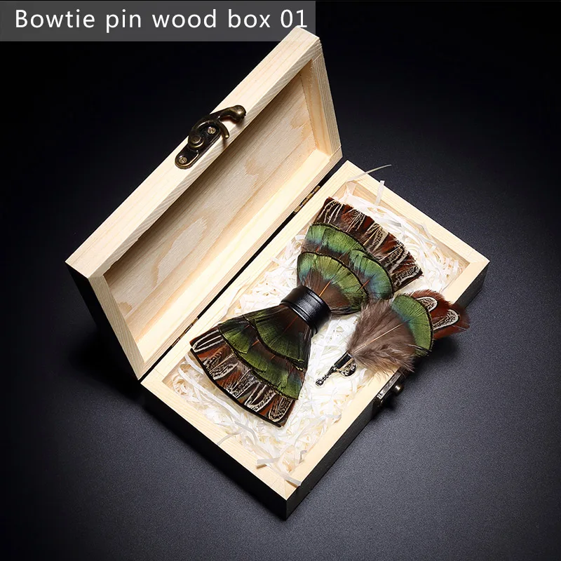 Bowtie pin wood box1 JEMYGINS, дизайн, галстук-бабочка, перо, бант, изысканная ручная работа, Мужская брошь для галстука-бабочки, деревянная булавка, подарочный набор, Свадебная вечеринка - Цвет: Bowtie pin wood box1