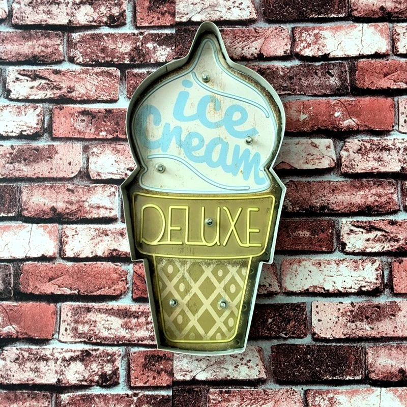 

Ice Cream Advertising Signboard Gelateria Illuminated Signage Painting Neon Sign Wall Hanging LED Metal Signs For Shop Cafe A869